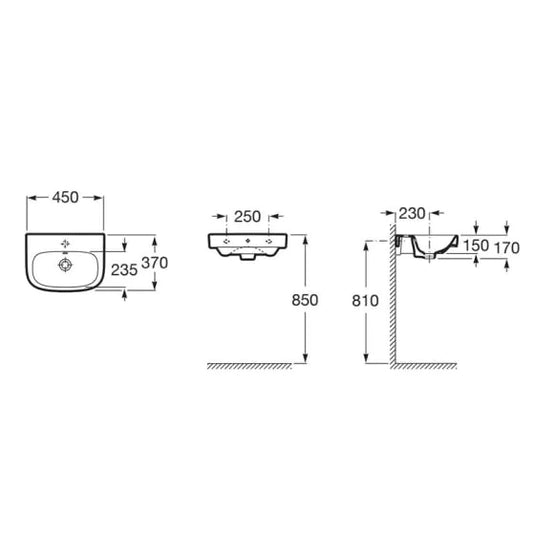 Roca Debba 450mm Wall Hung Basin 1 Tap Hole | A32599700U