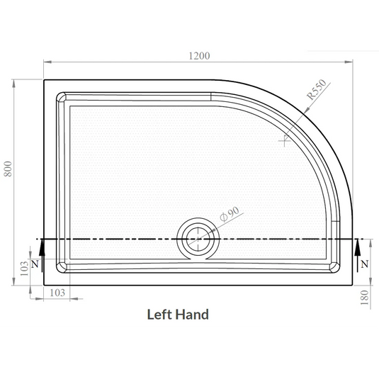 Roman 1200 x 800mm Offset Quadrant Gel Coated Anti-Slip Tray (LH) - White - RSQG128L - Envy Bathrooms Ltd