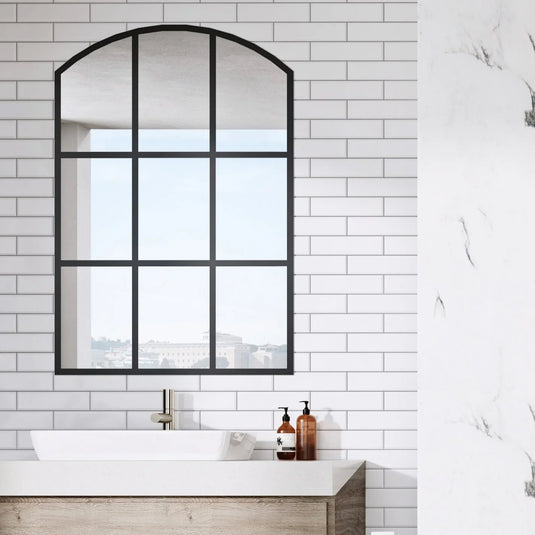 Roman Arched 1100mm Black Grid Mirror - MIR02 - Envy Bathrooms Ltd