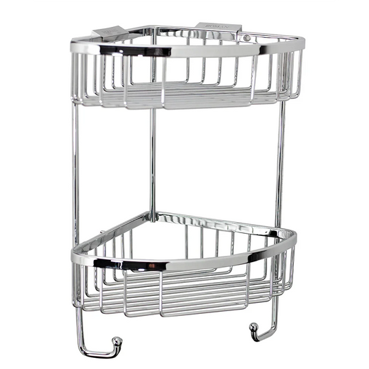 Roman Double Corner Shower Basket with Hooks - Polished Chrome - RSB05 - Envy Bathrooms Ltd