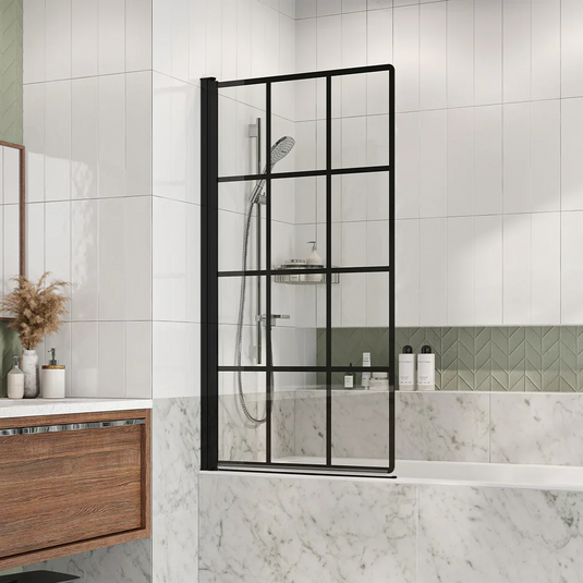 Roman Embrace Standard Black Grid Pivoting Bath Screen - Matt Black - EBGPB - Envy Bathrooms Ltd