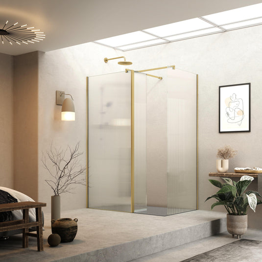 Roman Haven 300 Fluted Pivot Deflector (8mm) - Brushed Brass - H8SPM3FCBR - Envy Bathrooms Ltd