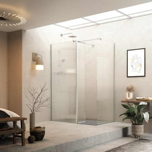 Roman Haven 800mm Fluted Wetroom Panel (8mm) - Brushed Nickel - H8SP8FCN - Envy Bathrooms Ltd