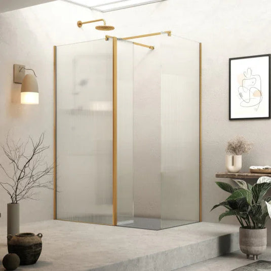 Roman Haven 900mm Fluted Wetroom Panel (8mm) - Brushed Bronze - H8SP9FCBZ - Envy Bathrooms Ltd