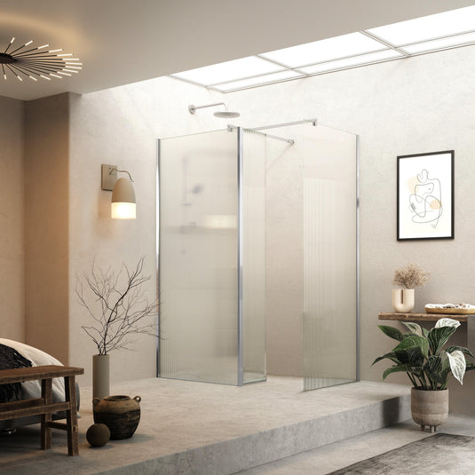 Roman Haven 1200mm Fluted Wetroom Panel (8mm) - Chrome - H8SP12FCS - Envy Bathrooms Ltd