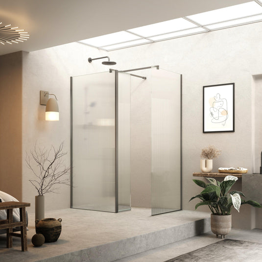 Roman Haven 1200mm Fluted Wetroom Panel (8mm) - Gunmetal - H8SP12FCGM - Envy Bathrooms Ltd