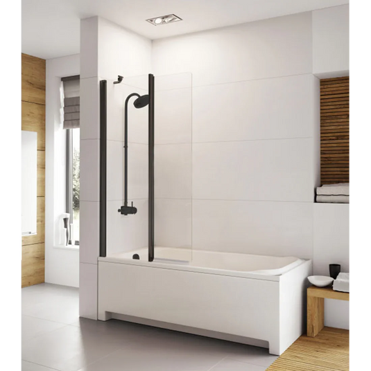 Roman Haven6 1500mm Over-Width Inward Folding Bath Screen - Matt Black - H2D8CB - Envy Bathrooms Ltd