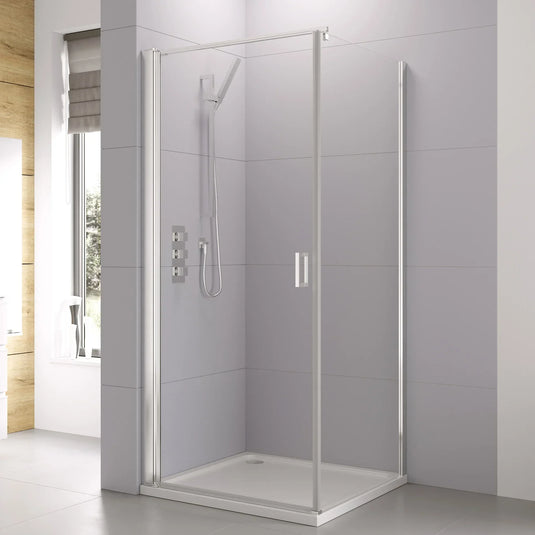Roman Haven6 760 x 760mm Frameless Pivot Door & Side Panel For Corners - Polished Chrome - H3FPC76CS+H3F1R76CS* - Envy Bathrooms Ltd
