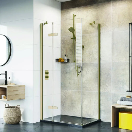 Roman Innov8 1200 x 900mm Hinged Door With Inline Panel+Side Panel For Corners - Brushed Brass - NL2HDR13BBR+NL2HR1213BBR+N2R913BBR* - Envy Bathrooms Ltd