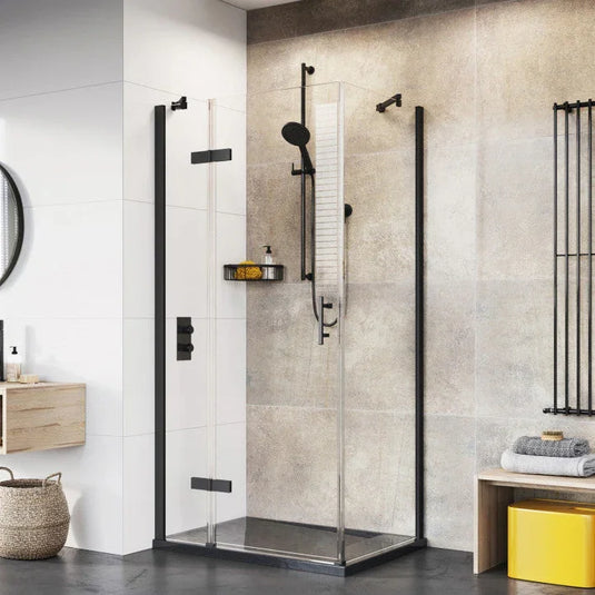 Roman Innov8 1200 x 900mm Hinged Door With Inline Panel+Side Panel For Corners - Matt Black - NL2HDR13B+NL2HR1213B+N2R913B* - Envy Bathrooms Ltd