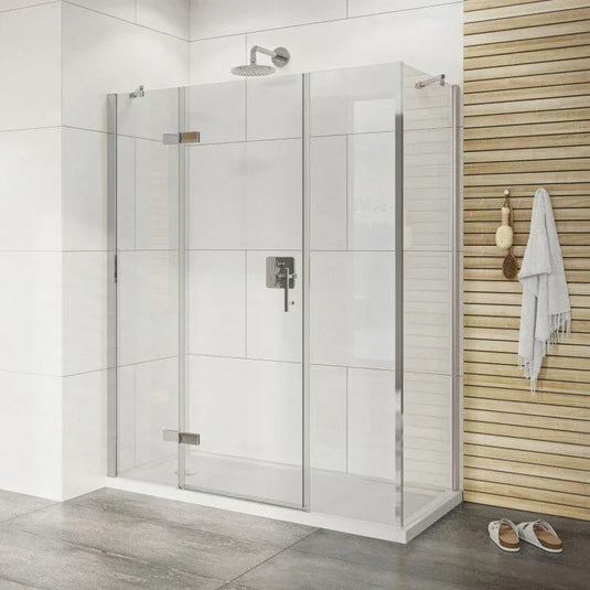 Roman Innov8 1600 x 900mm Hinged Door with 2 Inline Panels & Side Panel For Corners - Polished Chrome - NLHDR13S+NLHR1613S+N3R913S* - Envy Bathrooms Ltd