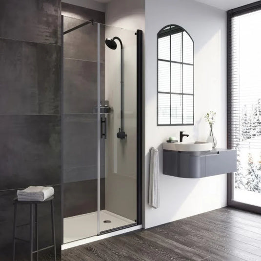 Roman Innov8 1500mm Pivot Door With Inline For Alcove - Matt Black - N2F2HD13B+N2H1513B* - Envy Bathrooms Ltd