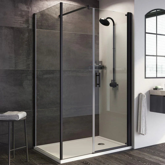 Roman Innov8 1500 x 900mm Pivot Door With Inline Panel & Side Panel For Corners - Matt Black - N2F2HDR13B+N2HR1513B+N2HR913B* - Envy Bathrooms Ltd