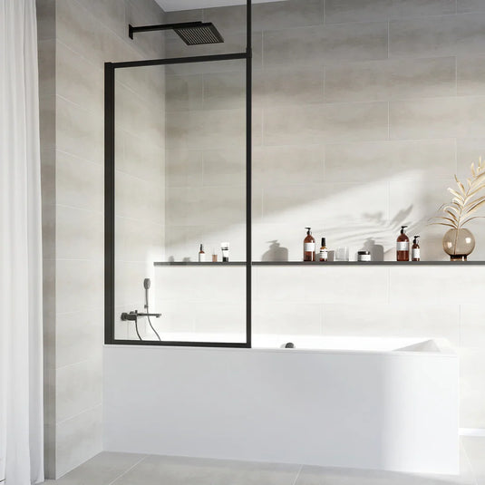 Roman Innov8 1500mm Framed Fixed Bath Screen - Matt Black - NBF158B - Envy Bathrooms Ltd