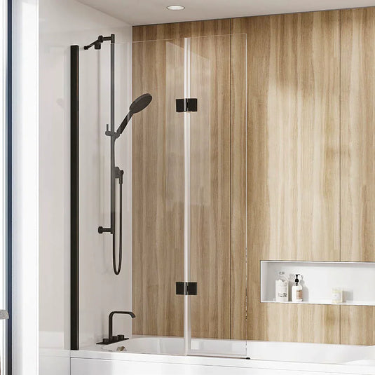 Roman Innov8 1500mm Outward Hinged Bath Screen (LH) - Matt Black - N2BV213BL - Envy Bathrooms Ltd