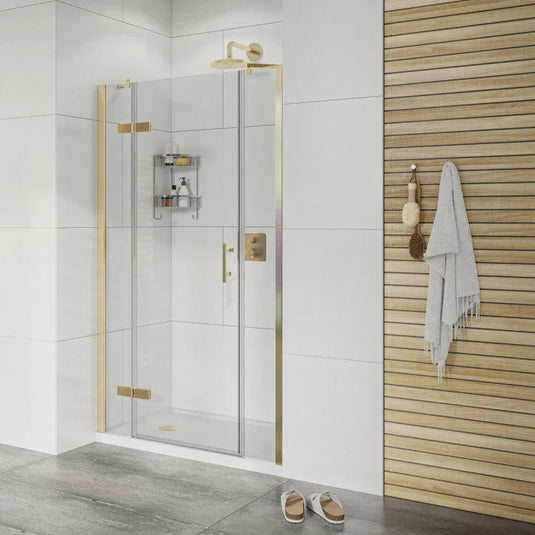 Roman Innov8 1400mm Hinged Door with 2 Inline Panels For Alcoves - Brushed Brass - NLHD13BBR+NLH1413BBR* - Envy Bathrooms Ltd