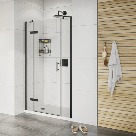 Roman Innov8 1400mm Hinged Door with 2 Inline Panels For Alcoves - Matt Black - NLHD13B+NLH1413B* - Envy Bathrooms Ltd