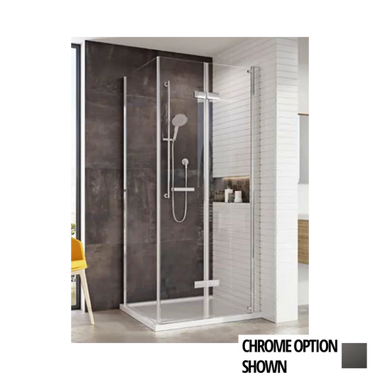 Roman Innov8 800 x 800mm Framed Bi-fold Door & Side Panel - Matt Black - N3V813B+N2GL813B* - Envy Bathrooms Ltd