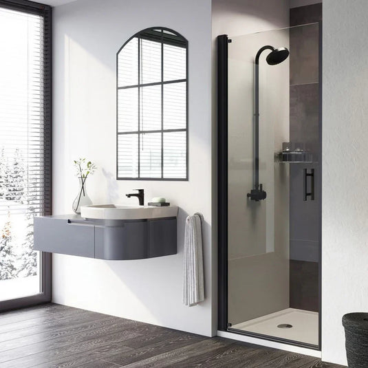 Roman Innov8 900mm Pivot Door For Alcoves - Matt Black - N2F913B - Envy Bathrooms Ltd