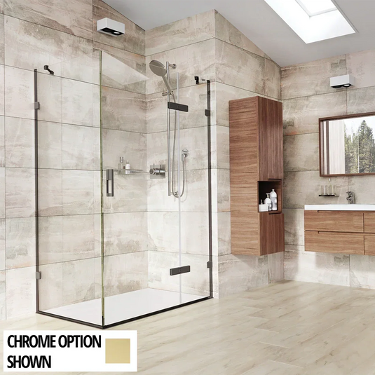Roman Liberty 1200 x 900mm Hinged Door with Inline Panel & Side Panel For Corners (8mm) - Brushed Brass - KL2HDR13BR+KL2HR1213BR+K1R913BR* - Envy Bathrooms Ltd
