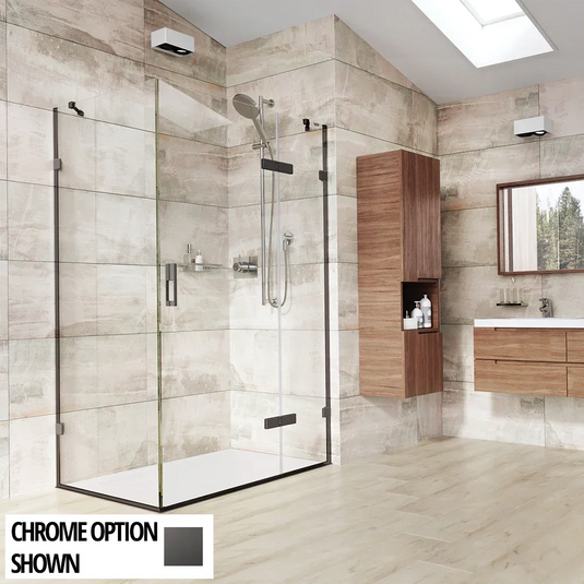 Roman Liberty 1200 x 900mm Hinged Door with Inline Panel & Side Panel For Corners (8mm) - Matt Black - KL2HDR13B+KL2HR1213B+K1R913B* - Envy Bathrooms Ltd