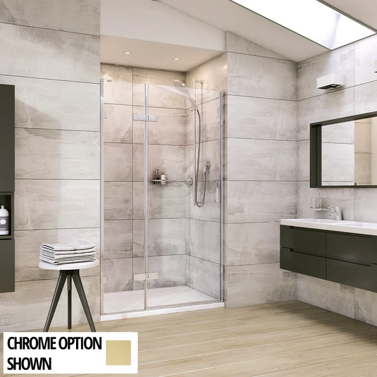 Roman Liberty 1200mm Hinged Door with Inline Panel For Alcoves (8mm) - Brushed Brass - KL2HD13BR+KL2H1213BR* - Envy Bathrooms Ltd