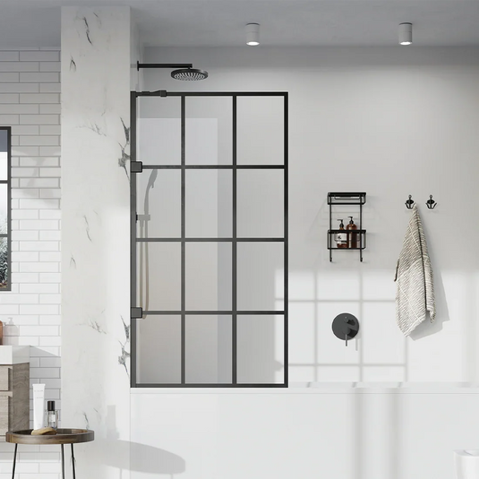 Roman Liberty 1500mm Black Grid Fixed Bath Screen (10mm) - Matt Black - KLBSGPB - Envy Bathrooms Ltd