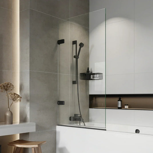 Roman Liberty 1500mm Hinged Bath Screen (10mm) - Matt Black - TLB13B - Envy Bathrooms Ltd