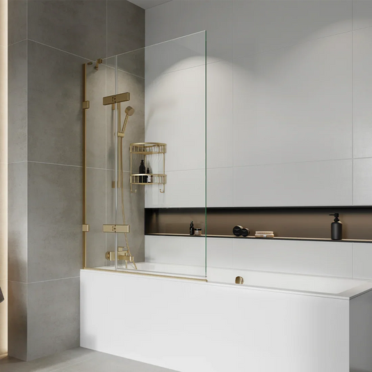 Roman Liberty 1500mm Outward Hinged Bath Screen (10mm) - Brushed Brass - TLBV13BR - Envy Bathrooms Ltd