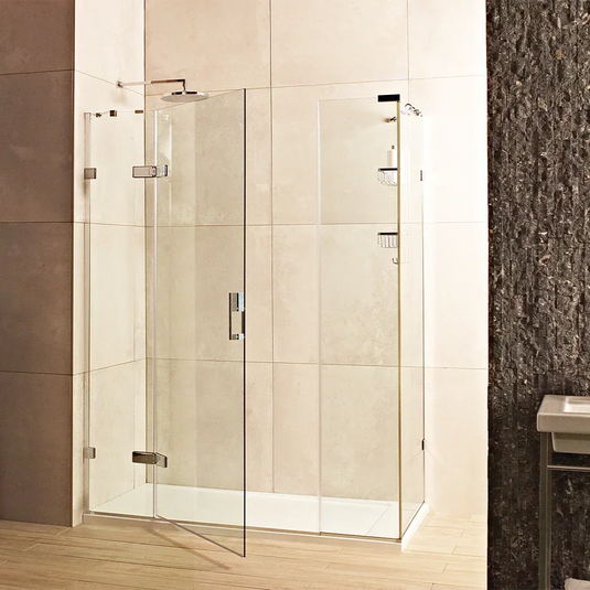 Roman Liberty 1600 x 800mm Hinged Door With 2 Inline Panels & Side Panel For Corners (10mm) - Polished Nickel - TLHDR13PN+TLHR1613PN+THR813PN* - Envy Bathrooms Ltd