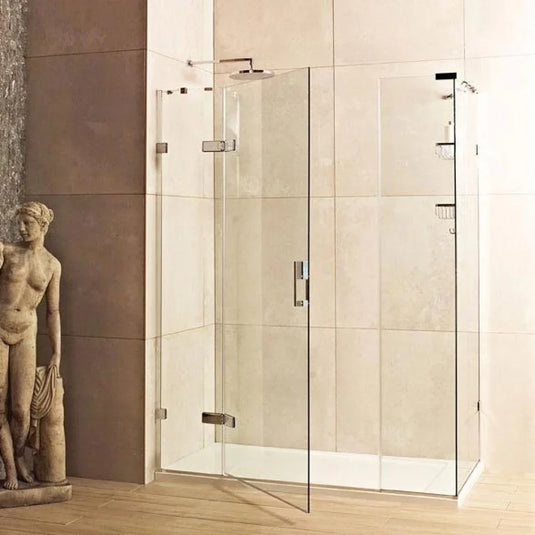 Roman Liberty 1600 x 800mm Hinged Door With 2 Inline Panels & Side Panel For Corners (8mm) - Polished Chrome - KLHDR13S+KLHR1613S+KHR813S* - Envy Bathrooms Ltd