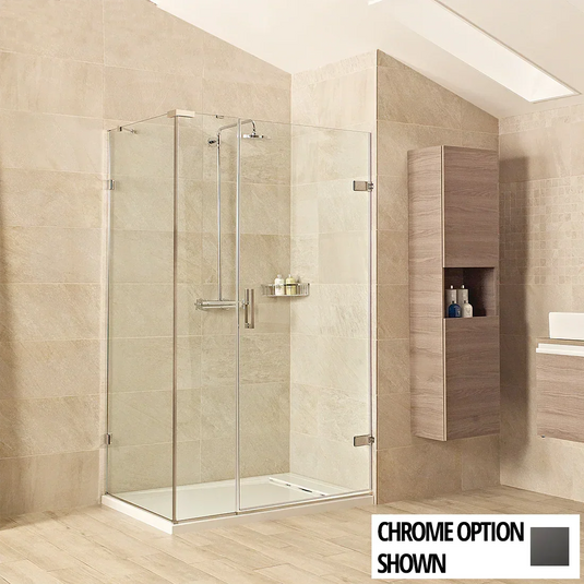 Roman Liberty 1600 x 800mm Hinged Door with One Inline Panel & Side Panel For Corners (10m) - Matt Black - TL1HDR13B+TL1HR1613B+THR813B* - Envy Bathrooms Ltd