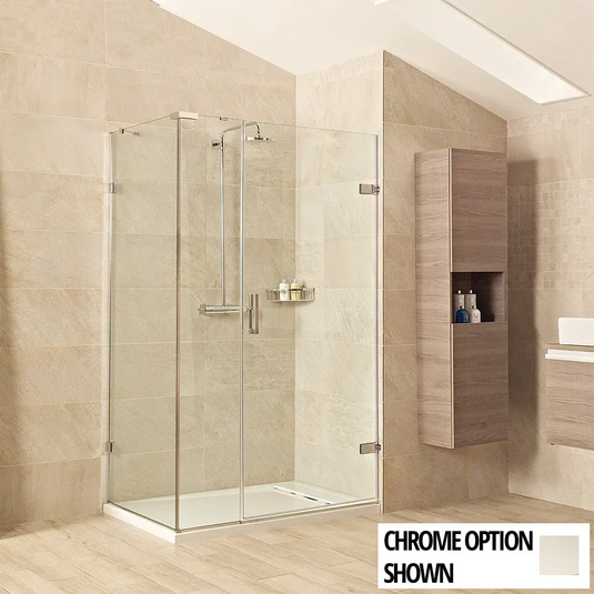 Roman Liberty 1600 x 800mm Hinged Door with One Inline Panel & Side Panel For Corners (8m) - Brushed Nickel - KL1HDR13N+KL1HR1613N+KHR813N* - Envy Bathrooms Ltd