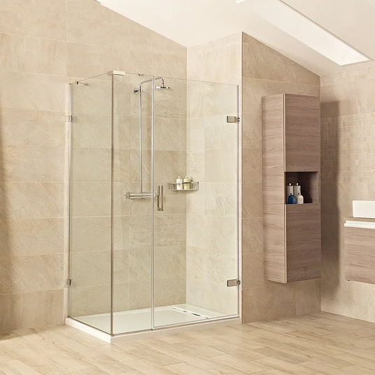 Roman Liberty 1600 x 800mm Hinged Door with One Inline Panel & Side Panel For Corners (8m) - Polished Chrome - KL1HDR13S+KL1HR1613S+KHR813S* - Envy Bathrooms Ltd