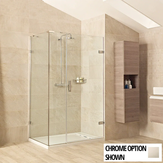 Roman Liberty 1600 x 800mm Hinged Door with One Inline Panel & Side Panel For Corners (8m) - Polished Nickel - KL1HDR13PN+KL1HR1613PN+KHR813PN* - Envy Bathrooms Ltd