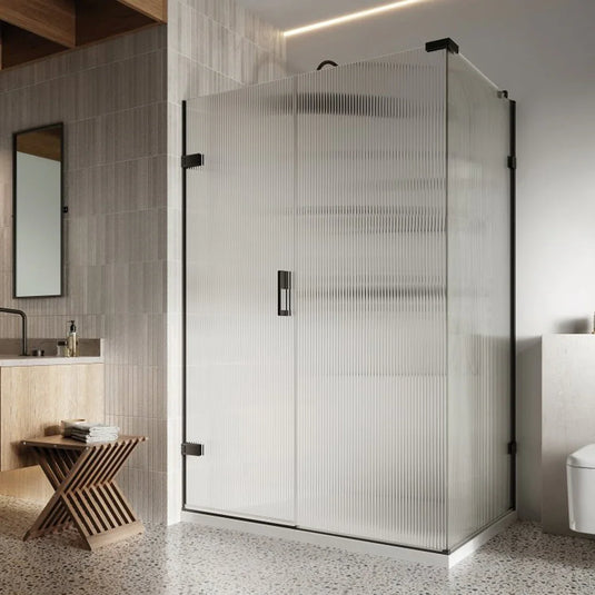 Roman Liberty 1600 x 800mm Fluted Hinged Door with One Inline Panel & Side Panel For Corners (LH - 8mm) - Polished Chrome - KL1HDRFLS+KL1HR16FLS+KHR8FLS* - Envy Bathrooms Ltd