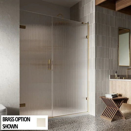 Roman Liberty 1600mm Fluted Glass Hinged Door with One Inline Panel For Alcoves (LH - 8mm) - Brushed Nickel - KL1HDFLN+KL1H16FLN* - Envy Bathrooms Ltd