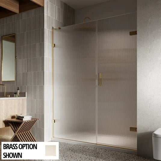 Roman Liberty 1600mm Fluted Glass Hinged Door with One Inline Panel For Alcoves (RH - 8mm) - Brushed Nickel - KL1HDFRN+KL1H16FRN* - Envy Bathrooms Ltd