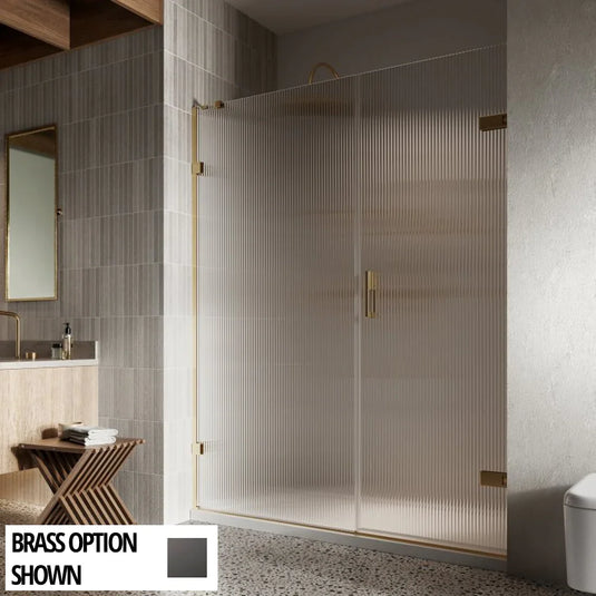 Roman Liberty 1600mm Fluted Glass Hinged Door with One Inline Panel For Alcoves (RH - 8mm) - Matt Black - KL1HDFRB+KL1H16FRB* - Envy Bathrooms Ltd