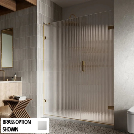 Roman Liberty 1600mm Fluted Glass Hinged Door with One Inline Panel For Alcoves (RH - 8mm) - Polished Chrome - KL1HDFRS+KL1H16FRS* - Envy Bathrooms Ltd