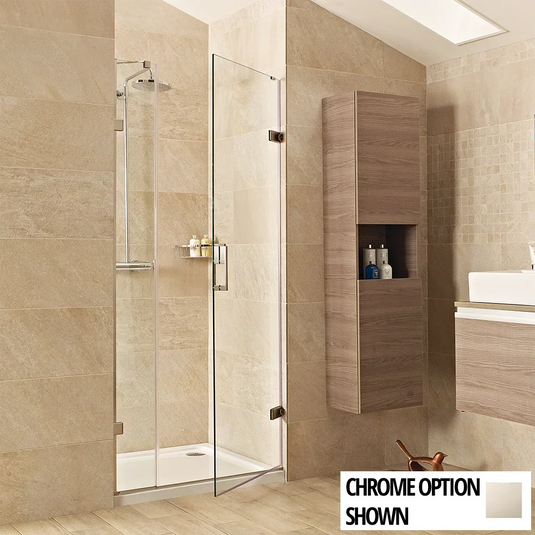 Roman Liberty 900mm Hinged Door with One Inline Panel For Alcoves (10m) - Polished Nickel - TL1HD13PN+TL1H913PN* - Envy Bathrooms Ltd