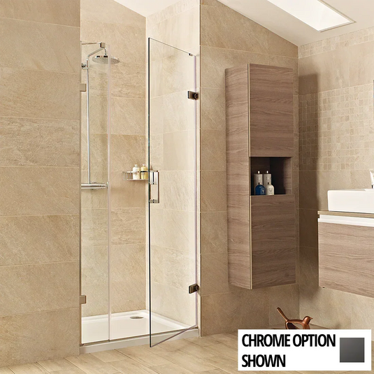 Roman Liberty 900mm Hinged Door with One Inline Panel For Alcoves (8m) - Matt Black - KL1HD13B+KL1H913B* - Envy Bathrooms Ltd