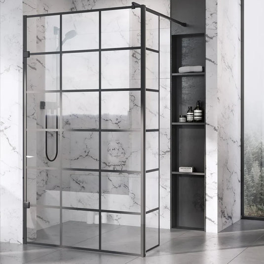 Roman Liberty 343mm Grid Pattern Pivot Deflector Panel - Matt Black - KLSPM3GPB - Envy Bathrooms Ltd