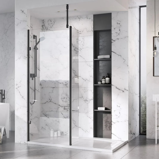 Roman Liberty 343mm Pivot Clear Glass Deflector Panel - Matt Black - KLSPM313B - Envy Bathrooms Ltd