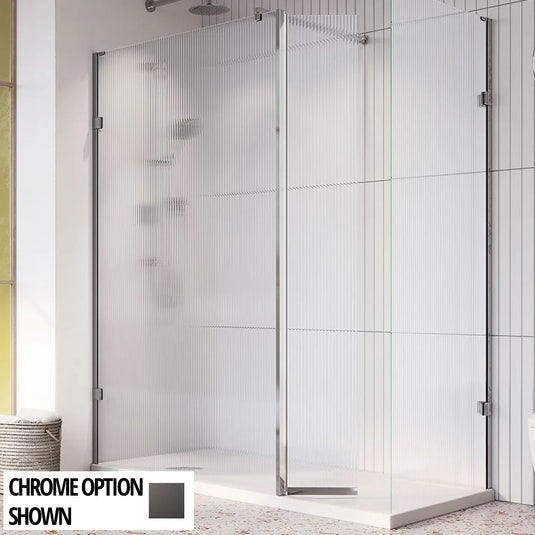 Roman Liberty 343mm Pivot Fluted Glass Deflector Panel - Matt Black - KLSPM3FB - Envy Bathrooms Ltd