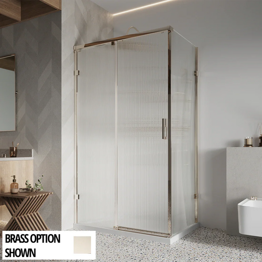 Roman Liberty 8 1200 x 900mm Single Fluted Corner Sliding Door With Side Panel (RH) - Brushed Nickel - KT1D12FRCN+KTR1C9FRN* - Envy Bathrooms Ltd