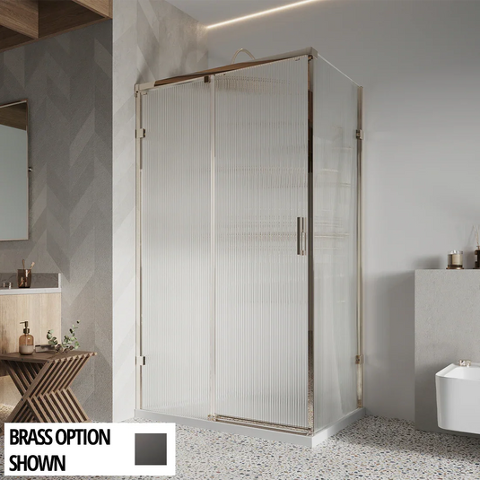 Roman Liberty 8 1200 x 900mm Single Fluted Corner Sliding Door With Side Panel (RH) - Matt Black - KT1D12FRCB+KTR1C9FRB* - Envy Bathrooms Ltd
