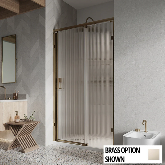 Roman Liberty 8 1200mm Single Flute Sliding Door For Alcoves (LH) - Polished Nickel - KT1D12FLPN - Envy Bathrooms Ltd