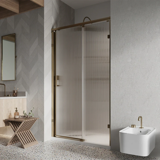 Roman Liberty 8 1200mm Single Fluted Sliding Door For Alcoves (LH) - Brushed Brass - KT1D12FLBR - Envy Bathrooms Ltd