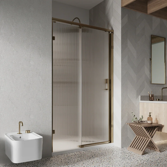 Roman Liberty 8 1200mm Single Fluted Sliding Door For Alcoves (RH) - Brushed Brass - KT1D12FRBR - Envy Bathrooms Ltd